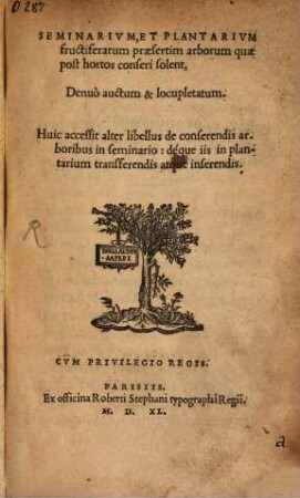 Seminarium sive plantarium earum arborum, quae post hortos conseri solent