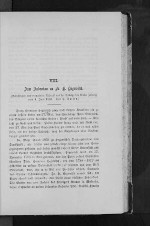 VIII. Zum Andenken an Fr. H. Hegewisch