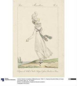 Incroyables et Merveilleuses: Tafel 13: chapeau de paille d'Italie, écharpe ecossaise