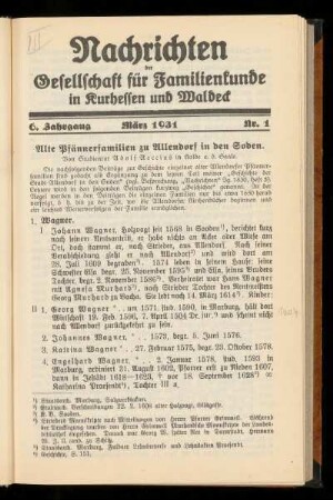 6. Jahrgang, Nr. 1, März 1931