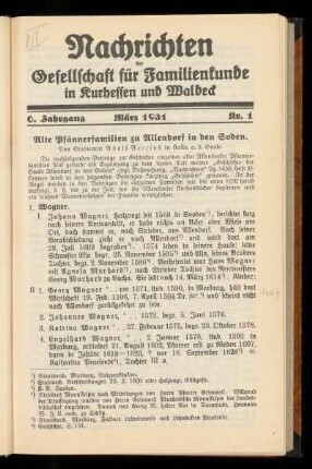6. Jahrgang, Nr. 1, März 1931