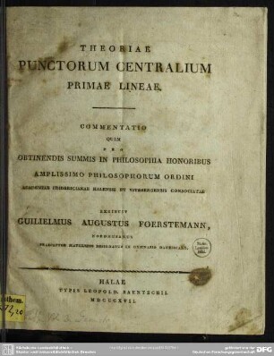 Theoriae Punctorum Centralium Primae Lineae : Commentatio