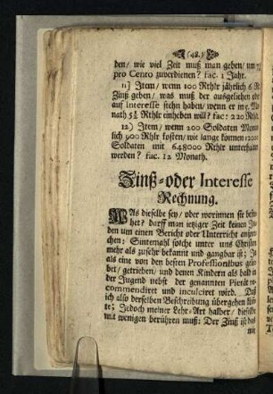 Zinß- oder Interesse Rechnung