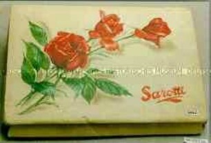 Pappschachtel für Konfekt "Sarotti" (Abbildung von drei Rosenblütenstielen)