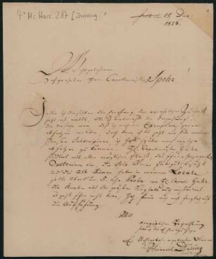 Brief von Johann Georg Heinrich Duering an Louis Spohr