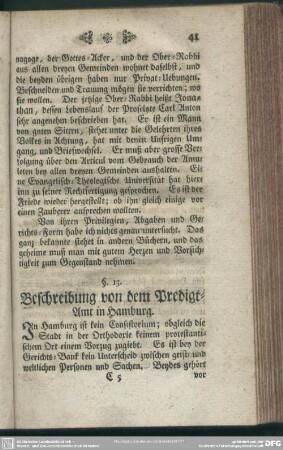 §. 13. Beschreibung von dem Predigt-Amt in Hamburg