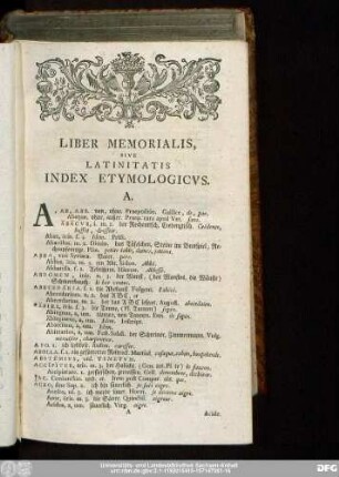 Liber Memorialis, Sive Latinitatis Index Etymologicus.