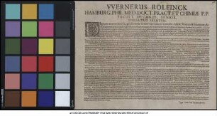 Wernerus Rolfinck Hamburg. Phil. Med. Doct. Pract. Et Chimiae P.P. Facult. Decanus, Senior, Philiatris Salutem : Dignum memoratu est, quod Aurelius Cornelius Celsus commentariorum libro I. refert: ... Dabantur Ienae in Musaeo. Anno MDCXLII. XXX. Octobr.