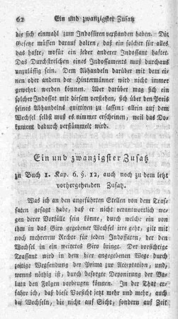 Ein und zwangzigster Zusatz zu Buch 1. Kap. 6. §. 12, auch noch zu dem letzt vorhergehenden Zusatz.