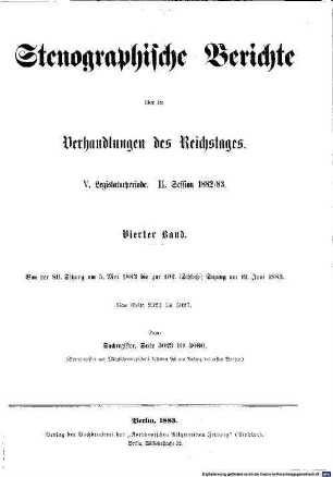 Verhandlungen des Reichstages. Stenographische Berichte. 71. 1882/83