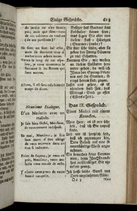 Neuvieme Dialogue. = Das IX. Gespräch. - Quinzieme Dialogue. - Das XV. Gespräch.