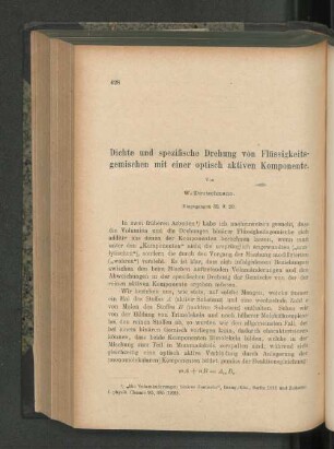 Dichte und spezifische Drehung von Flüssigkeitsgemischen mit einer optisch aktiven Komponente.