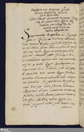 S. 356-364. Decretum ex omnium Senatorum sententia latum, quo decernitur consiliarios et nuncios terrarum
