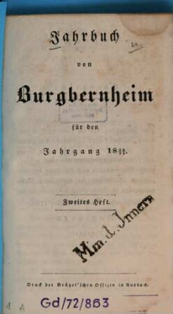 Jahrbuch des Marktes Burgbernheim. 2. 1834/35