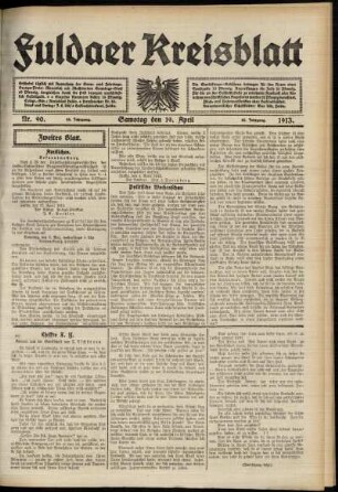 Zweite Ausgabe vom Samstag, den 19. April 1913.
