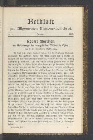 Beiblatt N°. 1. Januar. 1905