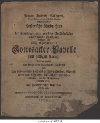 Fünf Druckschriften Johann Friedrich Müldeners