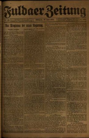 Erste Ausgabe vom Mittwoch, den 30. Juni 1920.