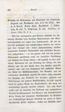 162-167 [Rezension] Boost, Johann Adam, Geschichte der Reformation und Revolution von Frankreich, England und Deutschland