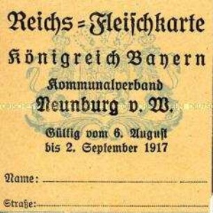 Fleischkarte des Königreiches Bayern (ohne Marken)