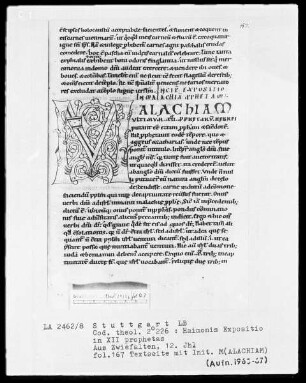 Haimonis enarratio in prophetas minores — Initiale M(alachian), Folio 167recto