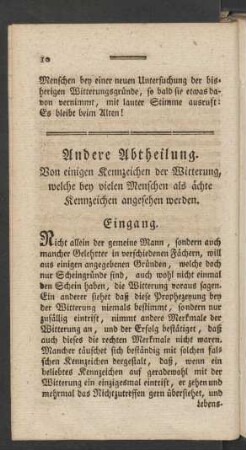 Eingang. [Von den Kennzeichen der Witterung überhaupt]