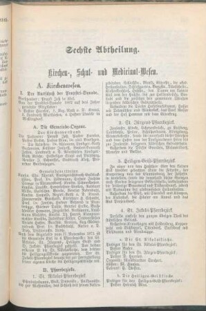 Sechste Abtheilung. Kirchen-, Schul- und Medicinal-Wesen.