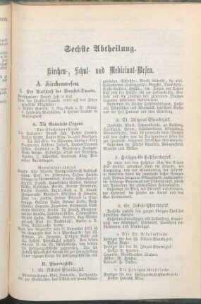 Sechste Abtheilung. Kirchen-, Schul- und Medicinal-Wesen.