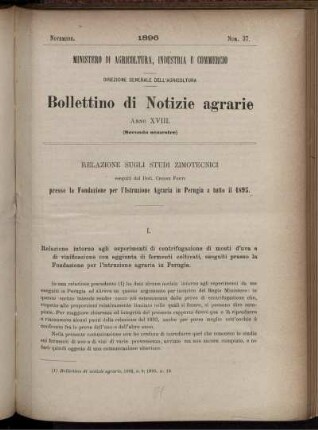 Relazione Sugli Studi Zimotecnici.