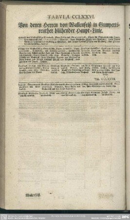 Tabula CCLXXVI. Von denen Herren von Wallenfelß in Gumpertsreuther blühender Haupt-Linie