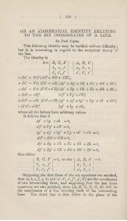 On an algebraical identity relating to the six coordinates of a line.