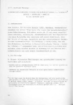 Wissenschaftliche Arbeitstagung "Das Kommunikationsmittel Formular" : Bürger - Formulare - Behörde, 9./10. Oktober 1979
