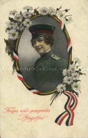 Patriotische Pfingstkarte (Frau in Uniform)