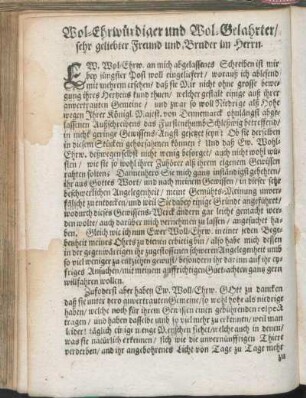 Wol-Ehrwürdiger und Wol-Gelahrter/ sehr geliebter Freund und Bruder im Herrn.