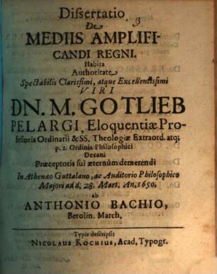 Diss. de mediis amplificandi regni