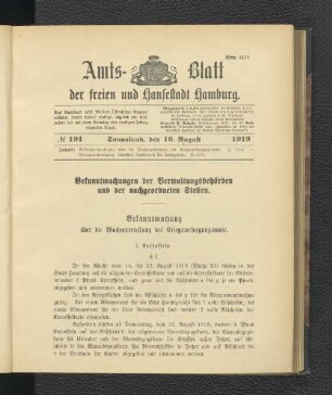No.191, Sonnabend, den 16. August 1919