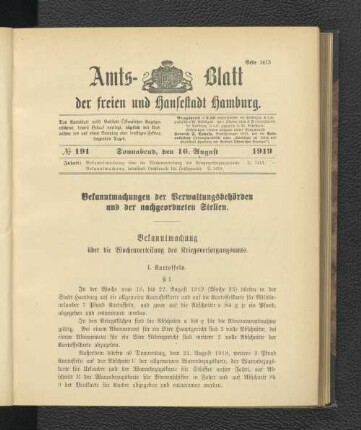 No.191, Sonnabend, den 16. August 1919