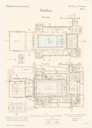Kadettenhaus, Oranienstein: Badehaus: Grundriss Untergeschoss, Obergeschoss 1:100