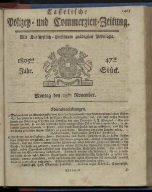 47tes Stueck, Montag den 18ten November 1805