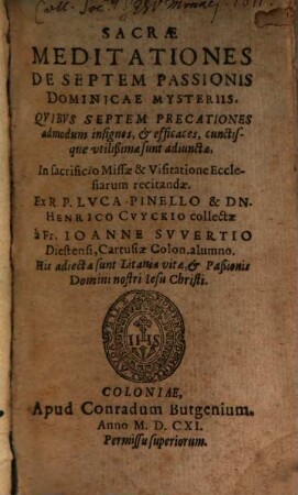 Sacrae meditationes de septem passionis dominicae mysteriis