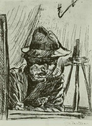 Selbstbildnis (Maler Ludwig Meidner; 1884-1966). Kaltnadelradierung; 267 x 207 mm, signiert. Dresden: Kupferstich-Kabinett 1949-69