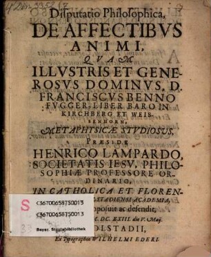 Disputatio Philosophica, De Affectibvs Animi