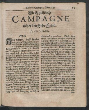 Die Christiche Campagne wider den Erb-Feind. Anno 1686.