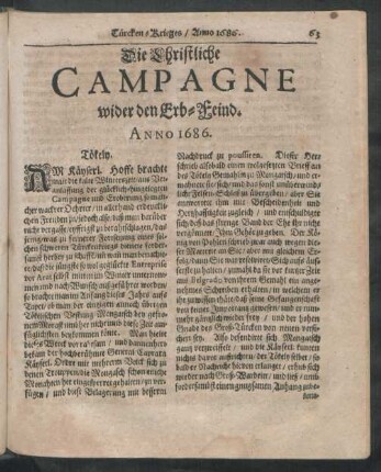 Die Christiche Campagne wider den Erb-Feind. Anno 1686.