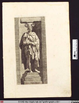 Statue eines Mannes in der tragenden Funktion einer Säule.