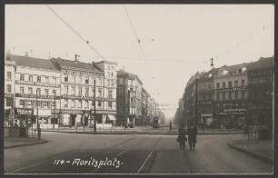 Ansichtskarte Straßenkreuzung mit Verkehrsinsel und Radfahrer, Moritzplatz