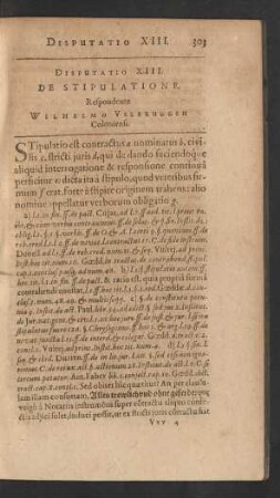 Disputatio XIII. De Stipulatione. Respondente Wilhelmo Velbruggen Coloniensi