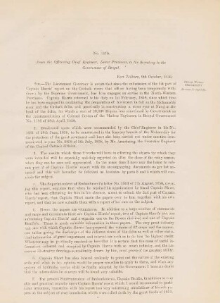 No. 4470. From the officiating chief engineer, lower provinces, to the secretary to the govenment of Bengal