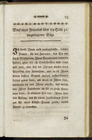 Brief eines Freundes über die Seite 51. vorgetragenen Sätze.