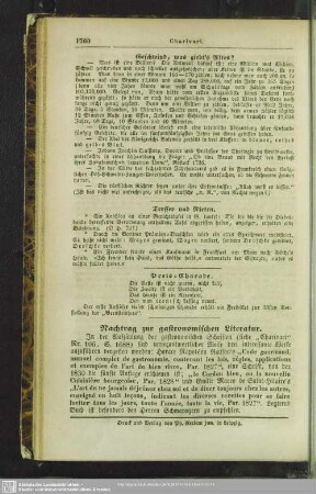 Nachtrag zur gastronomischen Literatur